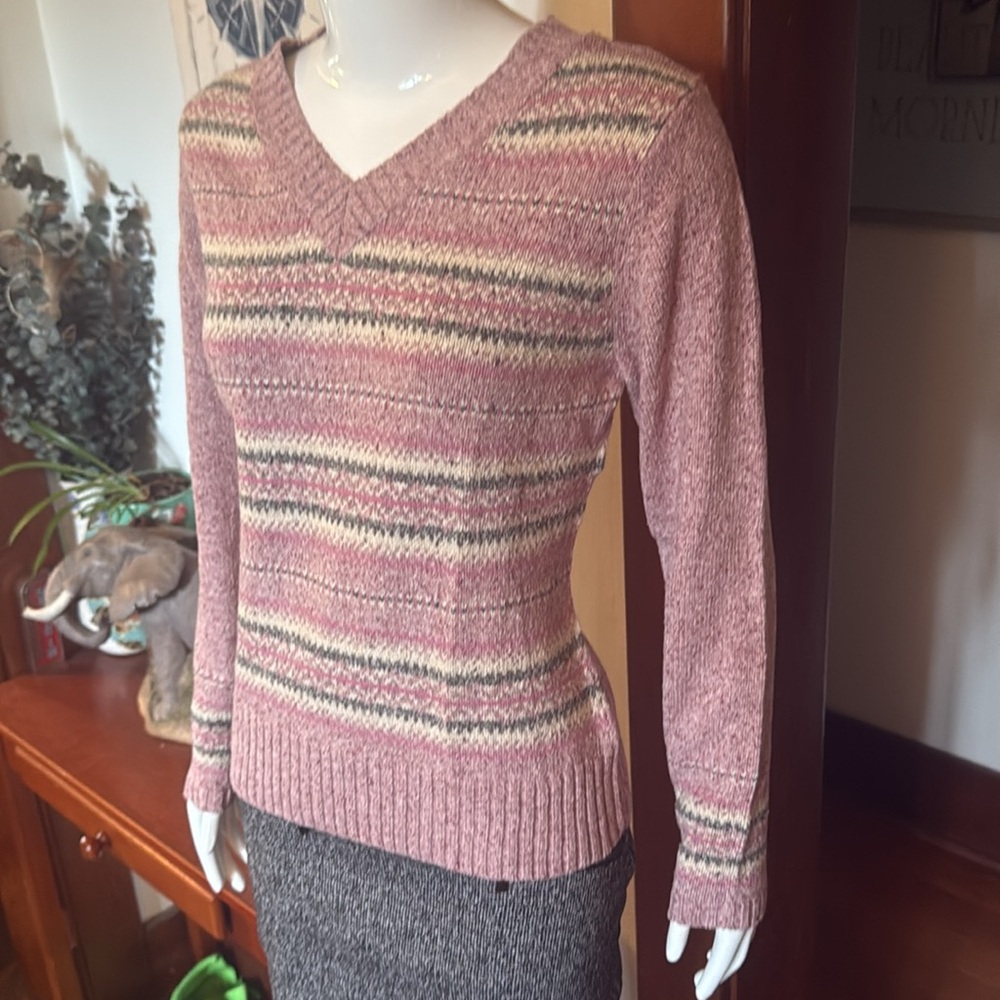 Northern Reflections Pink Striped V-Neck Sweater